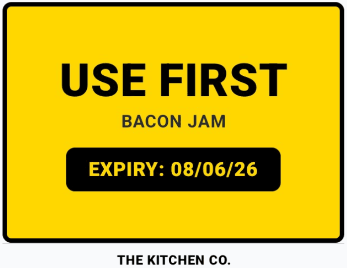 Use First label for bacon jam with expiry date